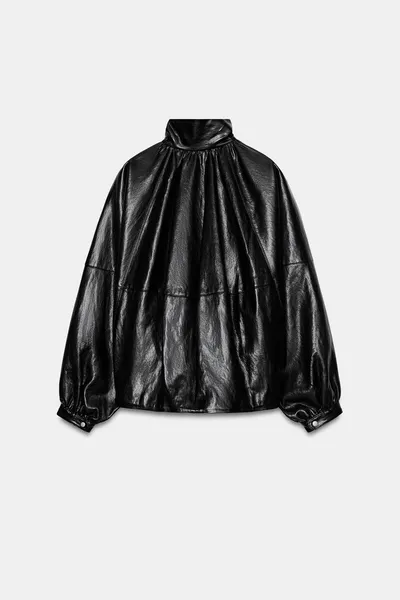 Куртка-бомбер из искусственной кожи ZW COLLECTION, Чёрный — фото 7