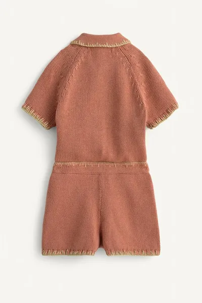 Комплект вязаный с вышивкой в виде цветов LIMITED EDITION CROSS-STITCH FLORAL EMBROIDERY KNIT PLAYSUIT, Кирпич, трикотаж — фото 3
