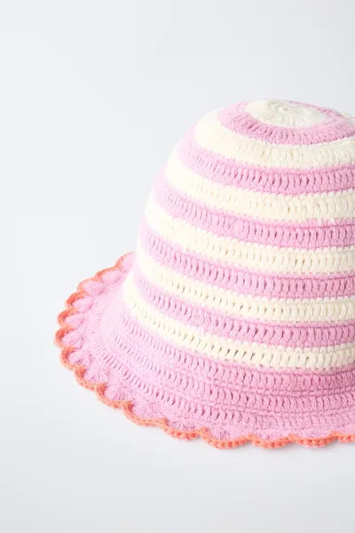 Вязаная шапка CROCHET KNIT BEANIE, PINK / WHITE — фото 3