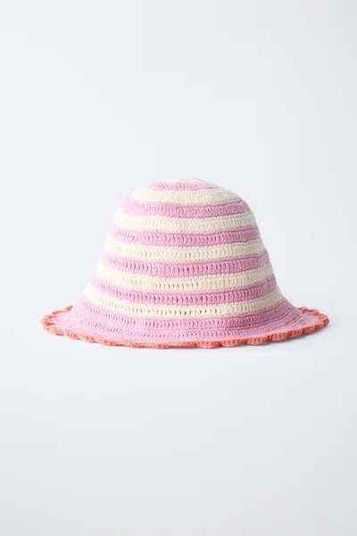Вязаная шапка CROCHET KNIT BEANIE, PINK / WHITE — фото 4