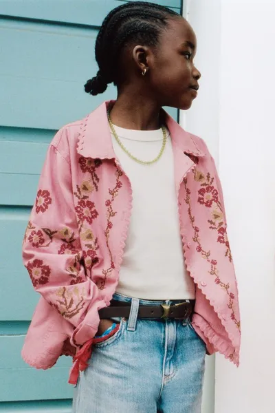 Рубашка с вышивкой крестом из хлопка и льна COTTON LINEN, Chalk PINK — фото 2