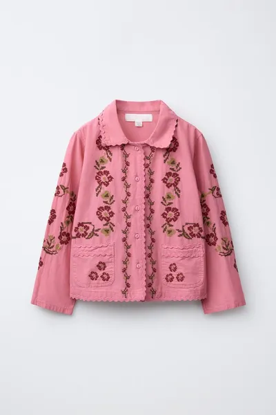 Рубашка с вышивкой крестом из хлопка и льна COTTON LINEN, Chalk PINK — фото 3