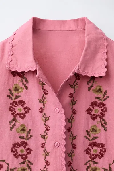 Рубашка с вышивкой крестом из хлопка и льна COTTON LINEN, Chalk PINK — фото 5