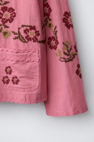 Рубашка с вышивкой крестом из хлопка и льна COTTON LINEN, Chalk PINK — фото 6