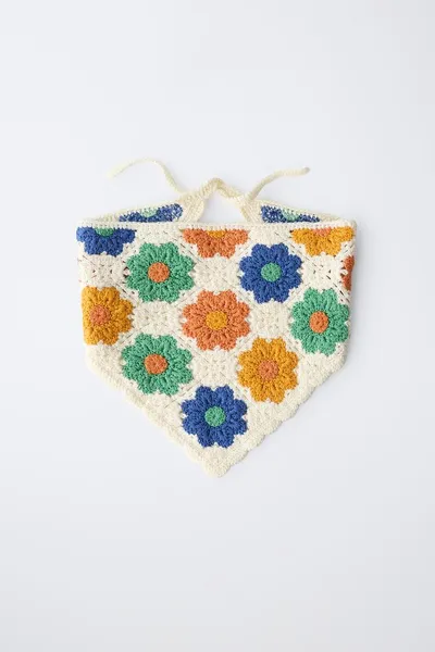Бандана с цветочным вязаным узором FLORAL CROCHET KNIT, Экрю — фото 4