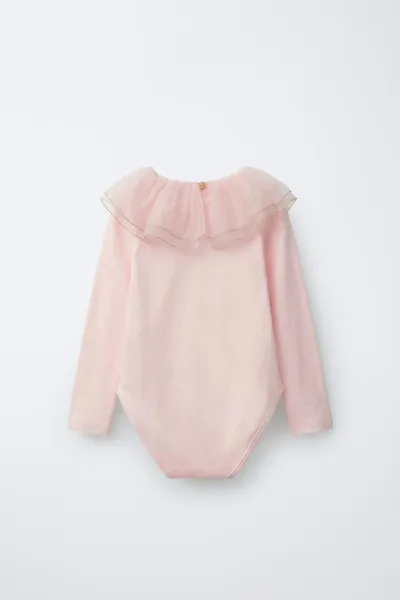 Боди с воротником «Питер Пэн» и двойным тюлем DOUBLE TULLE PETER PAN COLLAR BODYSUIT, Пастельные тона, тюль — фото 2