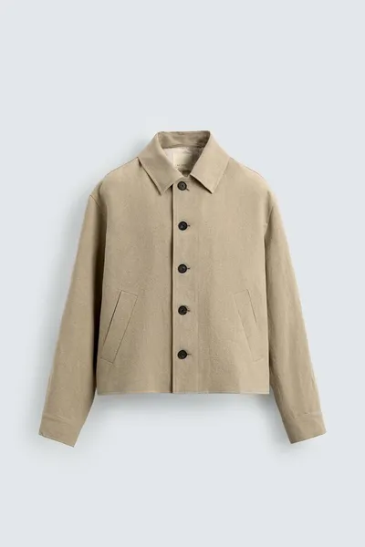 Овершот из 100% льна кроя cropped fit, camel — фото 2