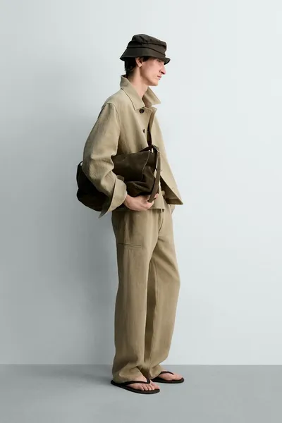 Брюки BALLOON FIT из 100% льна, camel — фото 4