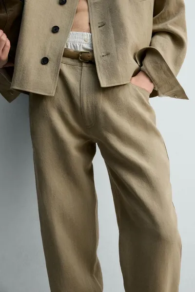 Брюки BALLOON FIT из 100% льна, camel — фото 5