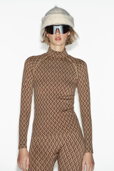 Термолеггинсы для катания на лыжах из коллекции JACQUARD SEAMLESS THERMOLITE® CORE SKI COLLECTION, camel — фото 3