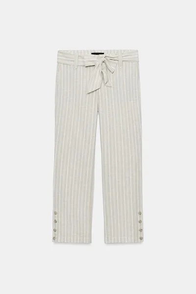 Брюки из льняной смеси с ремнём LINEN BLEND STRIPED, Кэмел, льняная смесь — фото 7