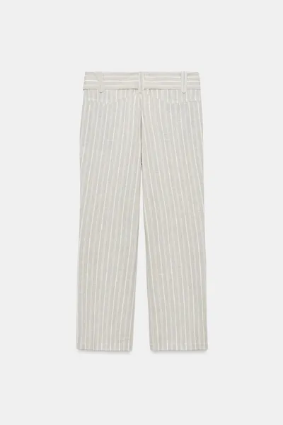 Брюки из льняной смеси с ремнём LINEN BLEND STRIPED, Кэмел, льняная смесь — фото 8