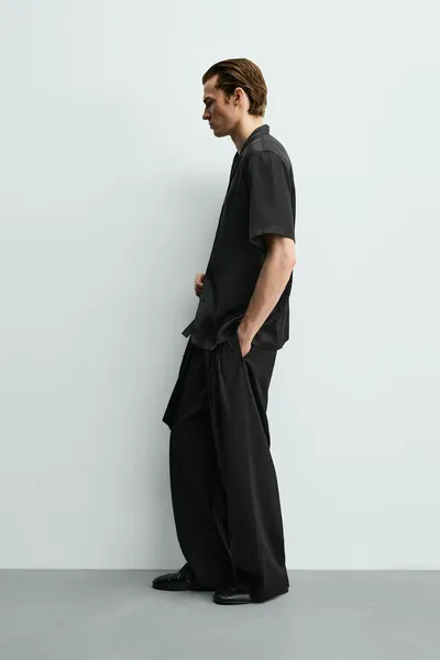 Рубашка SATIN RELAXED FIT, Чёрный — фото 4