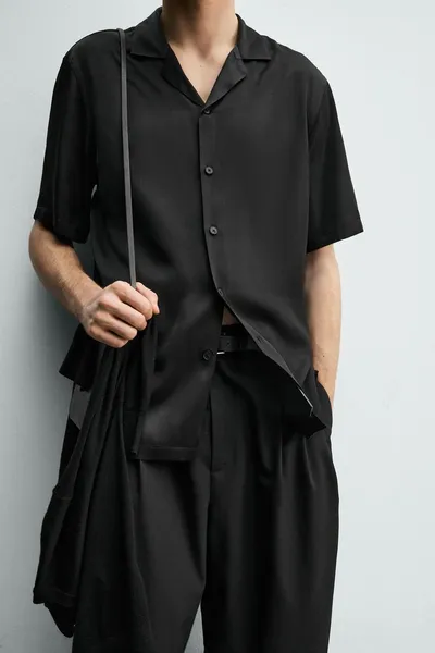 Рубашка SATIN RELAXED FIT, Чёрный — фото 5