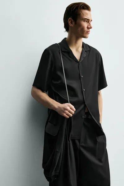 Рубашка SATIN RELAXED FIT, Чёрный — фото 6