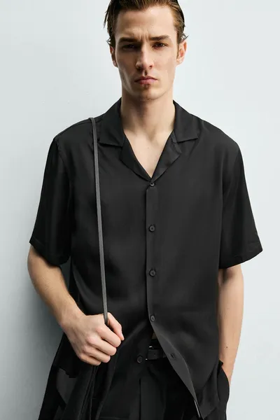 Рубашка SATIN RELAXED FIT, Чёрный — фото 7
