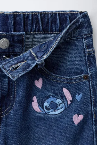 Джинсы с широким штанинами LILO & STITCH © с вышивкой, Синий — фото 3