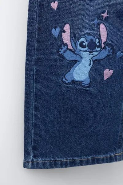 Джинсы с широким штанинами LILO & STITCH © с вышивкой, Синий — фото 4