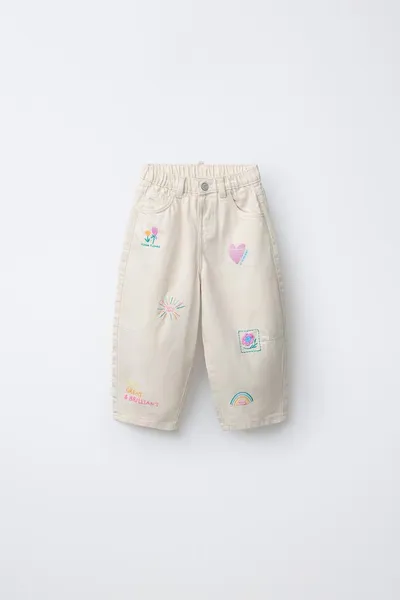 Брюки EMBROIDERED TWILL BARREL, Экрю — фото 2