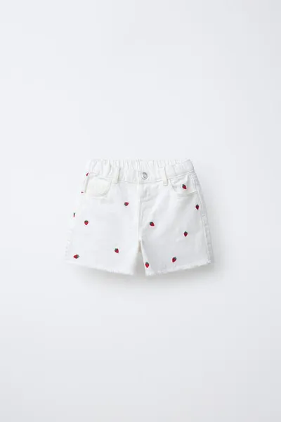 Бермуды MOM FIT из твила с вышивкой в виде клубники CASA LAWA X KIDS, Экрю — фото 3