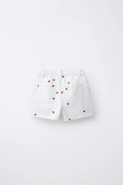 Бермуды MOM FIT из твила с вышивкой в виде клубники CASA LAWA X KIDS, Экрю — фото 4