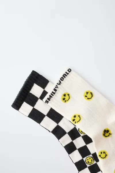 Набор из 2 пар носков SMILEYWORLD® с рисунком до середины голени, BLACK / WHITE — фото 3
