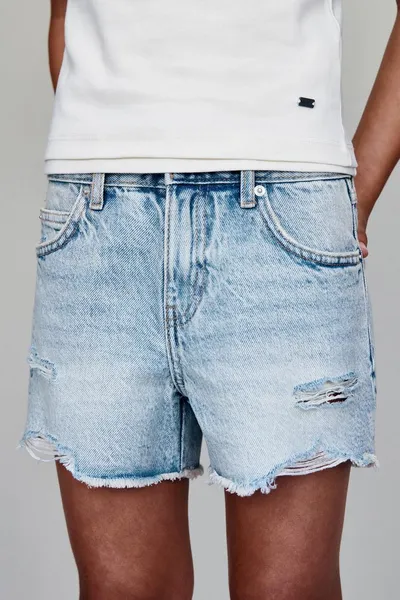 Рваные Bermuda SHORTS, Светло-голубой, деним — фото 2