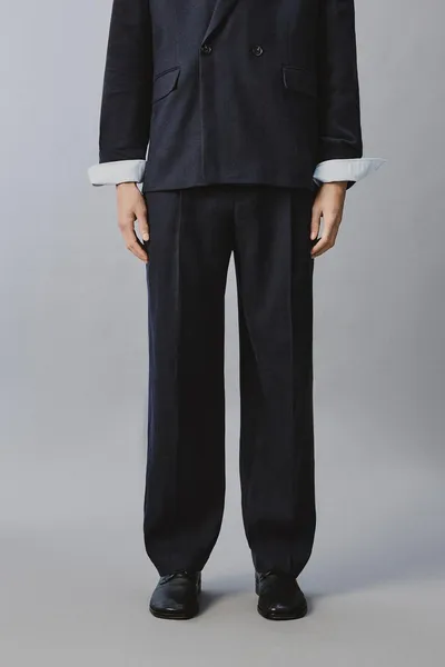 Брюки плиссированные из льна и хлопка LINEN/COTTON PLEATED SUIT TROUSERS, Indigo — фото 2