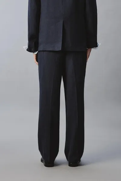 Брюки плиссированные из льна и хлопка LINEN/COTTON PLEATED SUIT TROUSERS, Indigo — фото 3