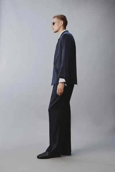 Брюки плиссированные из льна и хлопка LINEN/COTTON PLEATED SUIT TROUSERS, Indigo — фото 4