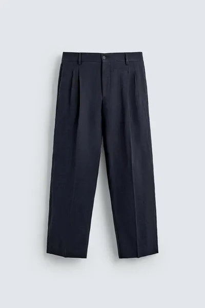 Брюки плиссированные из льна и хлопка LINEN/COTTON PLEATED SUIT TROUSERS, Indigo — фото 5