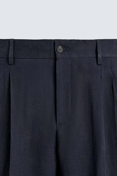 Брюки плиссированные из льна и хлопка LINEN/COTTON PLEATED SUIT TROUSERS, Indigo — фото 7
