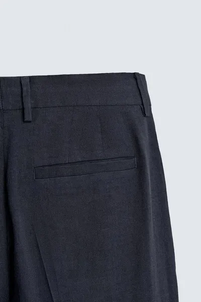 Брюки плиссированные из льна и хлопка LINEN/COTTON PLEATED SUIT TROUSERS, Indigo — фото 8
