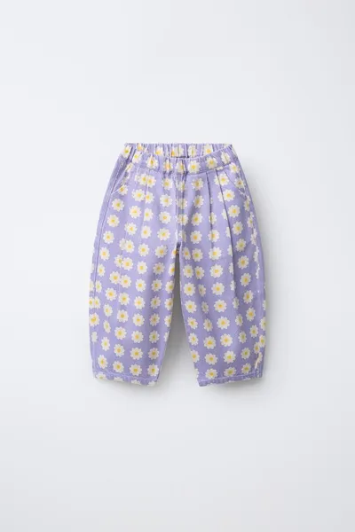 Брюки TWILL BALLOON с цветами, Сиреневый — фото 3