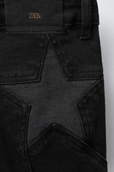 Джинсы boot-cut с нашивками в виде звёзд, Чёрный — фото 4