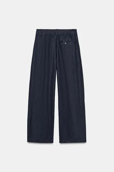 Брюки со складками 100% лён ZW COLLECTION, Тёмно-синий, 100% лен — фото 6