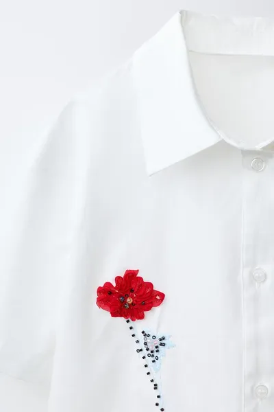 Рубашка с 3D-вышивкой цветов, WHITE / RED — фото 3