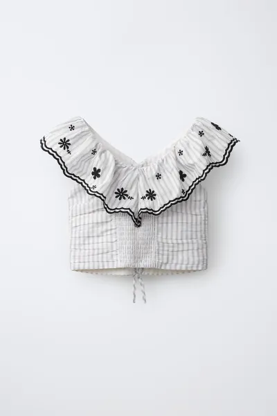 Топ с вышивкой EMBROIDERED TOP, BLACK / ECRU — фото 3