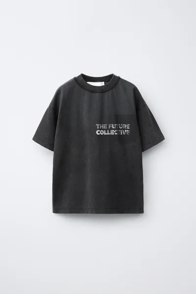 Футболка FADED-EFFECT SLOGAN, GREY / BLUE — фото 2