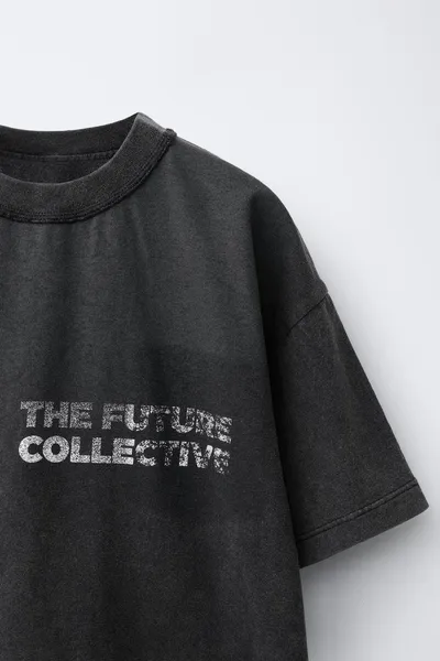 Футболка FADED-EFFECT SLOGAN, GREY / BLUE — фото 4