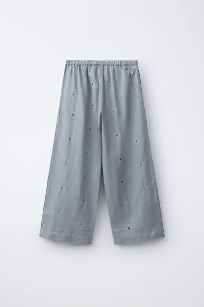 Брюки с пайетками из хлопка и льна, GREY / BLUE, 73 % хлопка и 27 % льна — фото 2