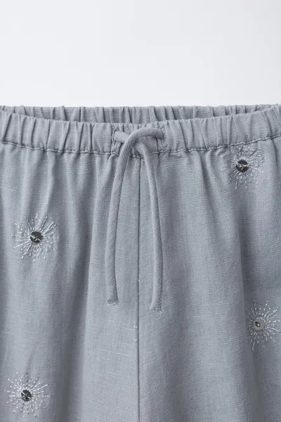 Брюки с пайетками из хлопка и льна, GREY / BLUE, 73 % хлопка и 27 % льна — фото 3