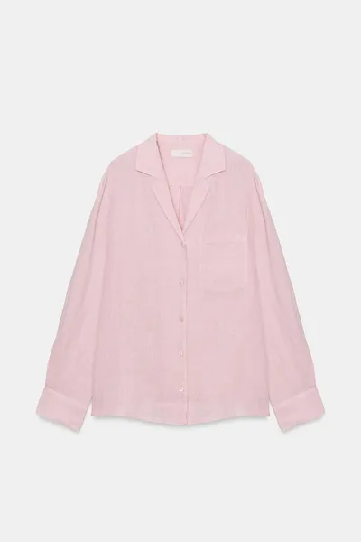 Рубашка из 100% льна с карманом ZW COLLECTION, Light MAUVE, 100% лён — фото 4