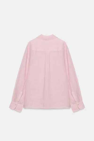Рубашка из 100% льна с карманом ZW COLLECTION, Light MAUVE, 100% лён — фото 5