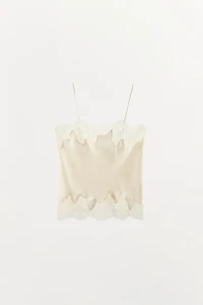 Топ-камзол с отделкой из атласного кружева SATIN LACE-TRIMMED CAMISOLE TOP, Ecru — фото 7
