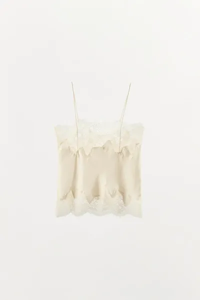 Топ-камзол с отделкой из атласного кружева SATIN LACE-TRIMMED CAMISOLE TOP, Ecru — фото 8