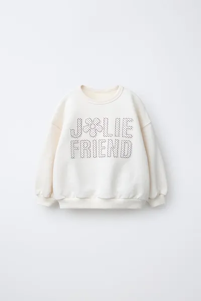 Свитшот SLOGAN AND POLKA DOT PRINT, Экрю — фото 2