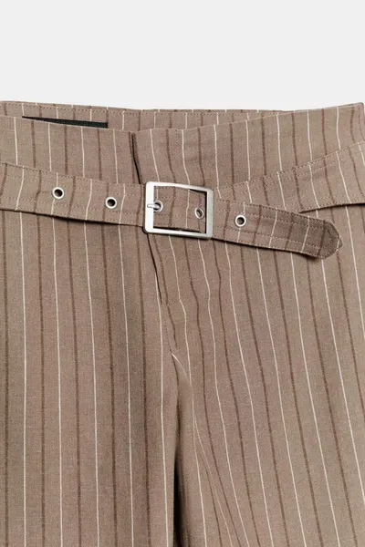 Брюки FLARE с пряжкой, BROWN / ECRU, пряжа с содержанием льна 55 % — фото 6