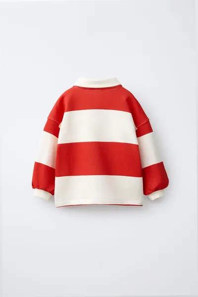 Поло рубашка с вышивкой кита EMBROIDERED WHALE STRIPED, Красный — фото 4