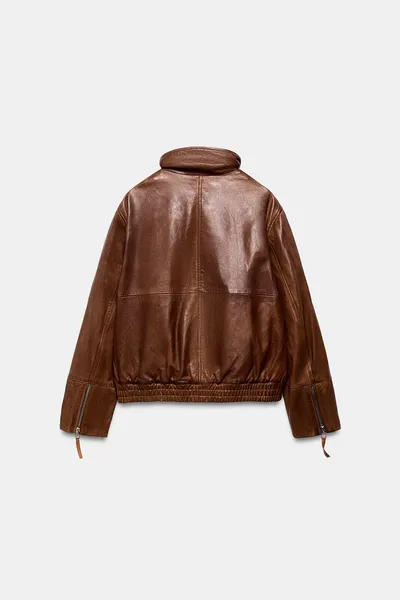 Куртка-бомбер из 100% кожи ZW COLLECTION LIMITED EDITION, Коричневый — фото 7